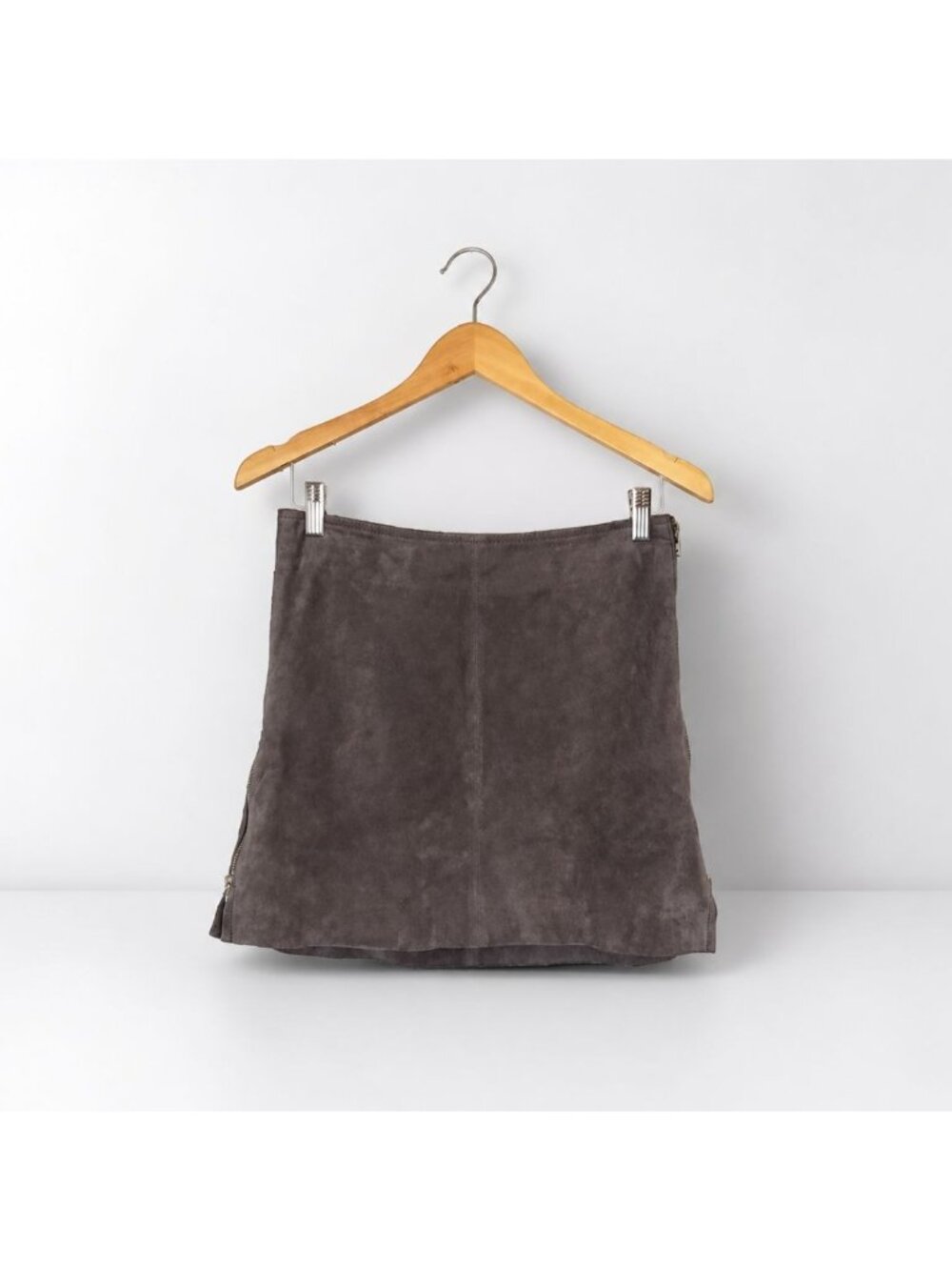 BlankNYC Suede Leather Mini Skirt Women's 27 Shadow Grey Two-Way Side Zip NWOT